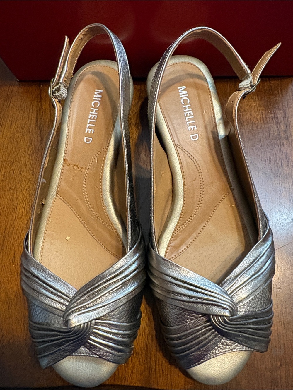Michelle D Metallic Pewter Knot Slingback Flats